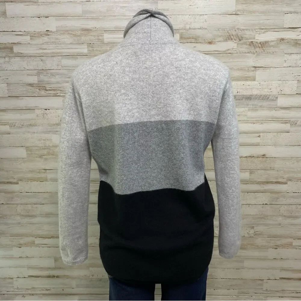 Magaschoni Cashmere Sweater Mock Neck Womens Size M Black Gray Colorblock - Picture 8 of 11